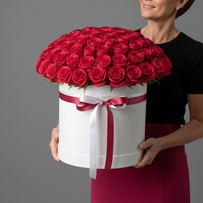 Roses in a box to Moscow Russia