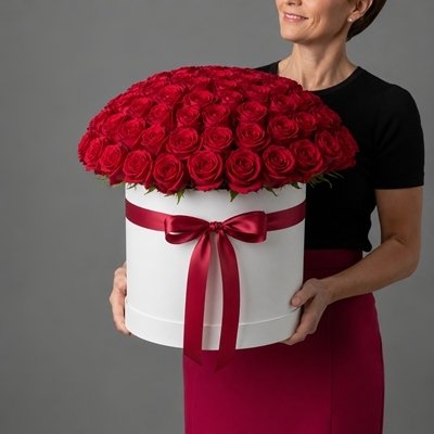Roses in a box to Moscow Russia
